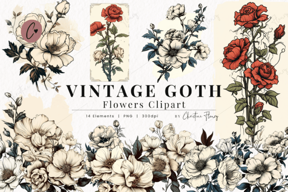 Download Vintage Goth Flowers Clipart - Premium Bundle